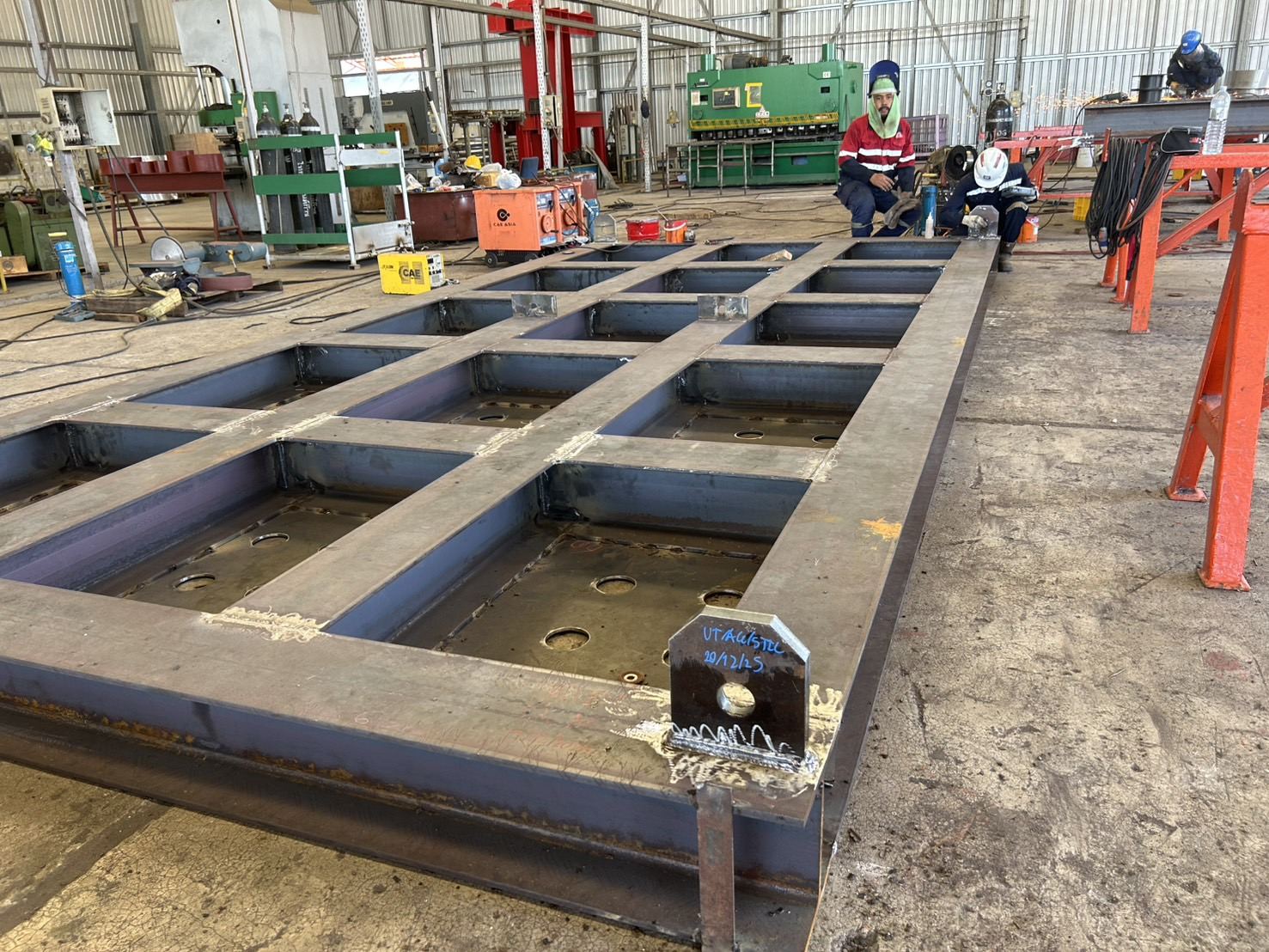 A fabricated steel frame completed in the workshop