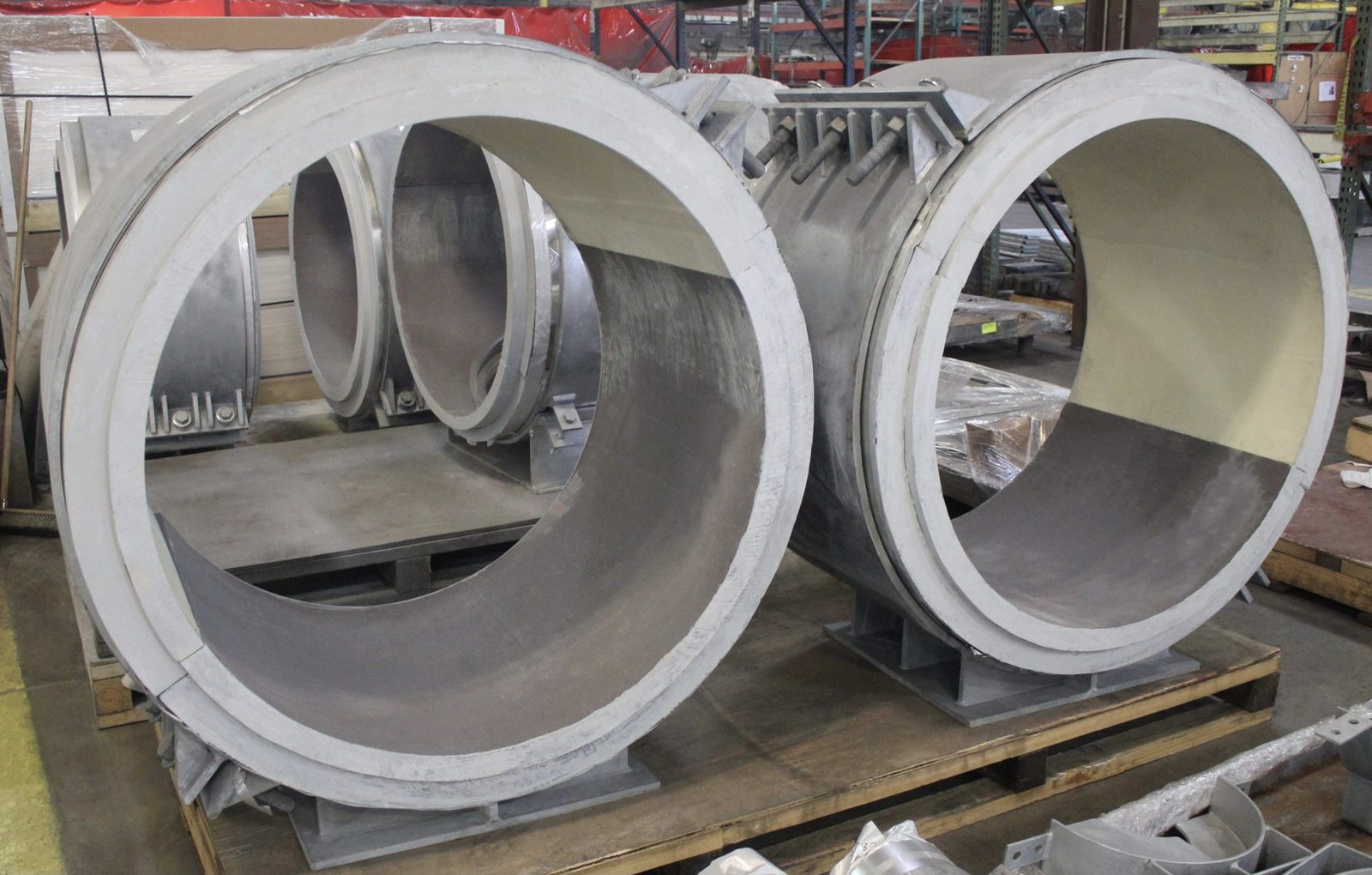 Pre-formed insulation shells ready for installation