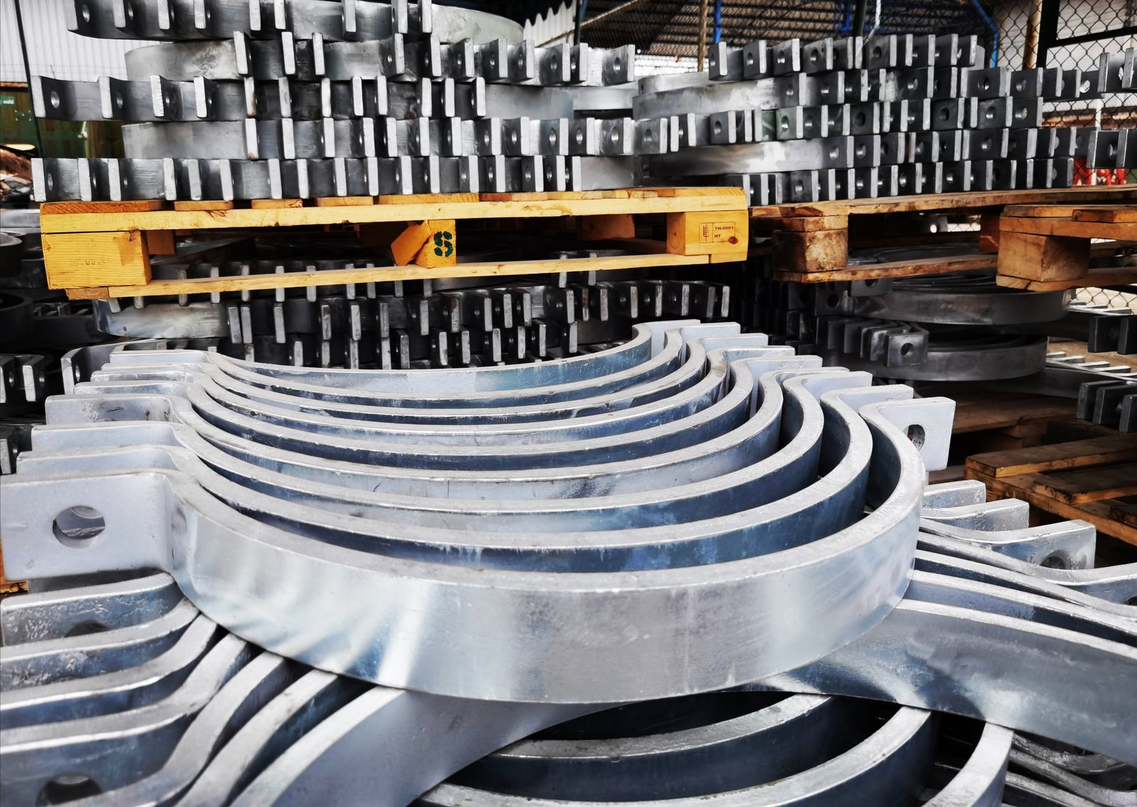 A machined pipe support detail
