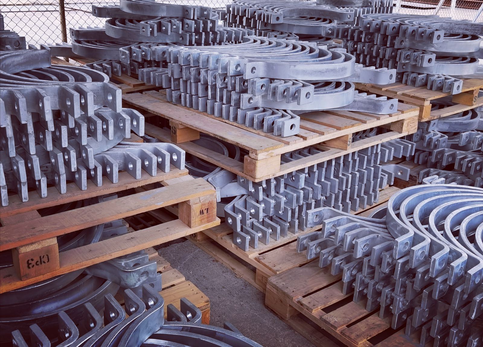 Pallets of completed pipe supports awaiting despatch